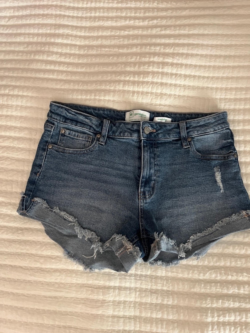 Madewell Dark Blue High-Rise Frayed Hem Denim Shorts